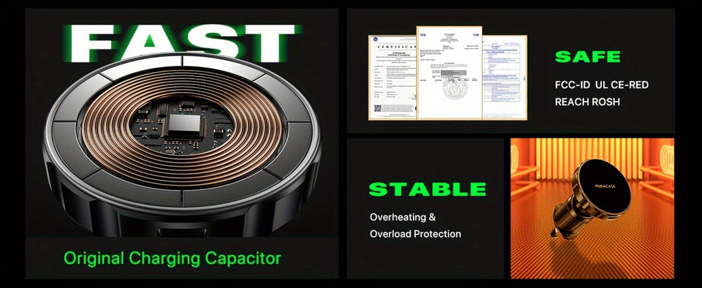15W Magnetic Wireless Car Charger – Air Vent Mount with N52 Strong Magnet, Fast Charging for iPhone 17 Pro Max / 16 / 15 / 14
