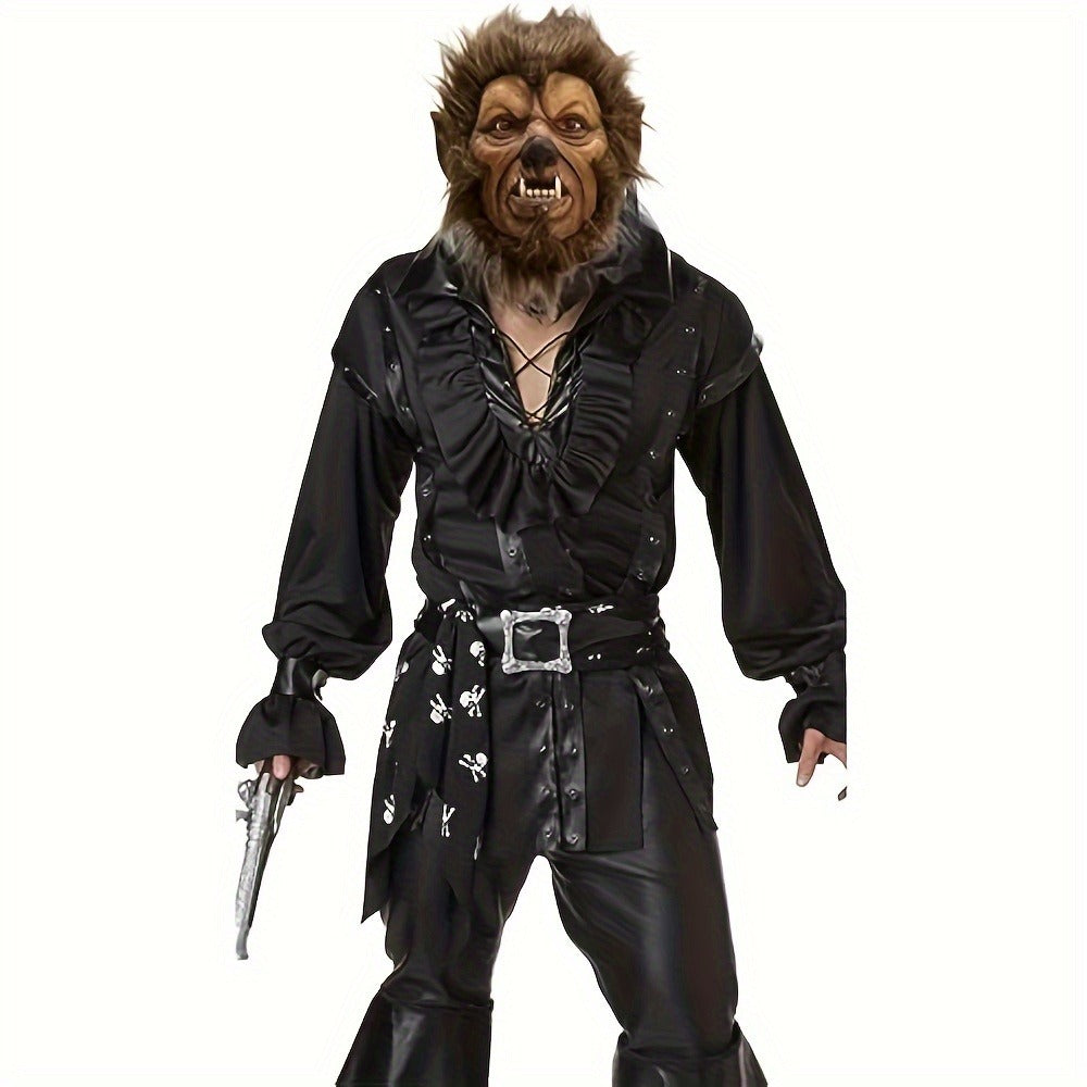 Hairy Brown Beast Costume Mask with Full-Head Creature Face, Pointed Ears and Faux-Fur Surround — image 6