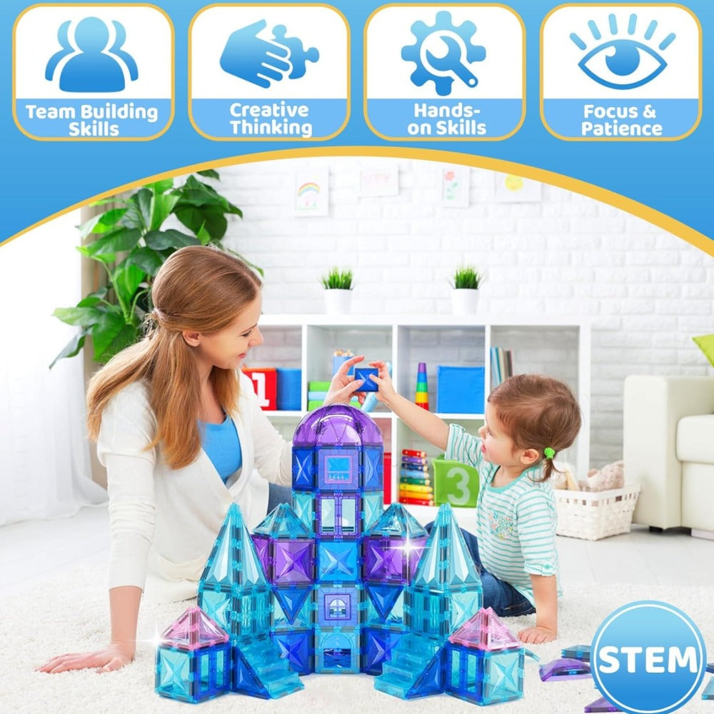 Castle Magnetic Tiles Building Set 102 or 116 Pcs, 3D STEM Sensory Blocks, Pretend Castle Playset for Preschool Boys & Girls 