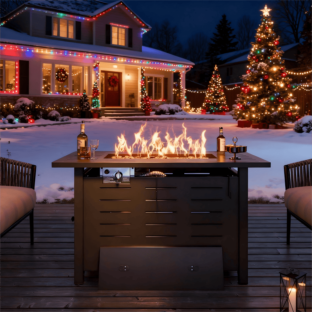 Propane Fire Pit Table Outdoor 50, 000 BTU Gas Fire Table with Lid Lava Rocks & Cover for Patio Backyard Deck Black Brown 40"