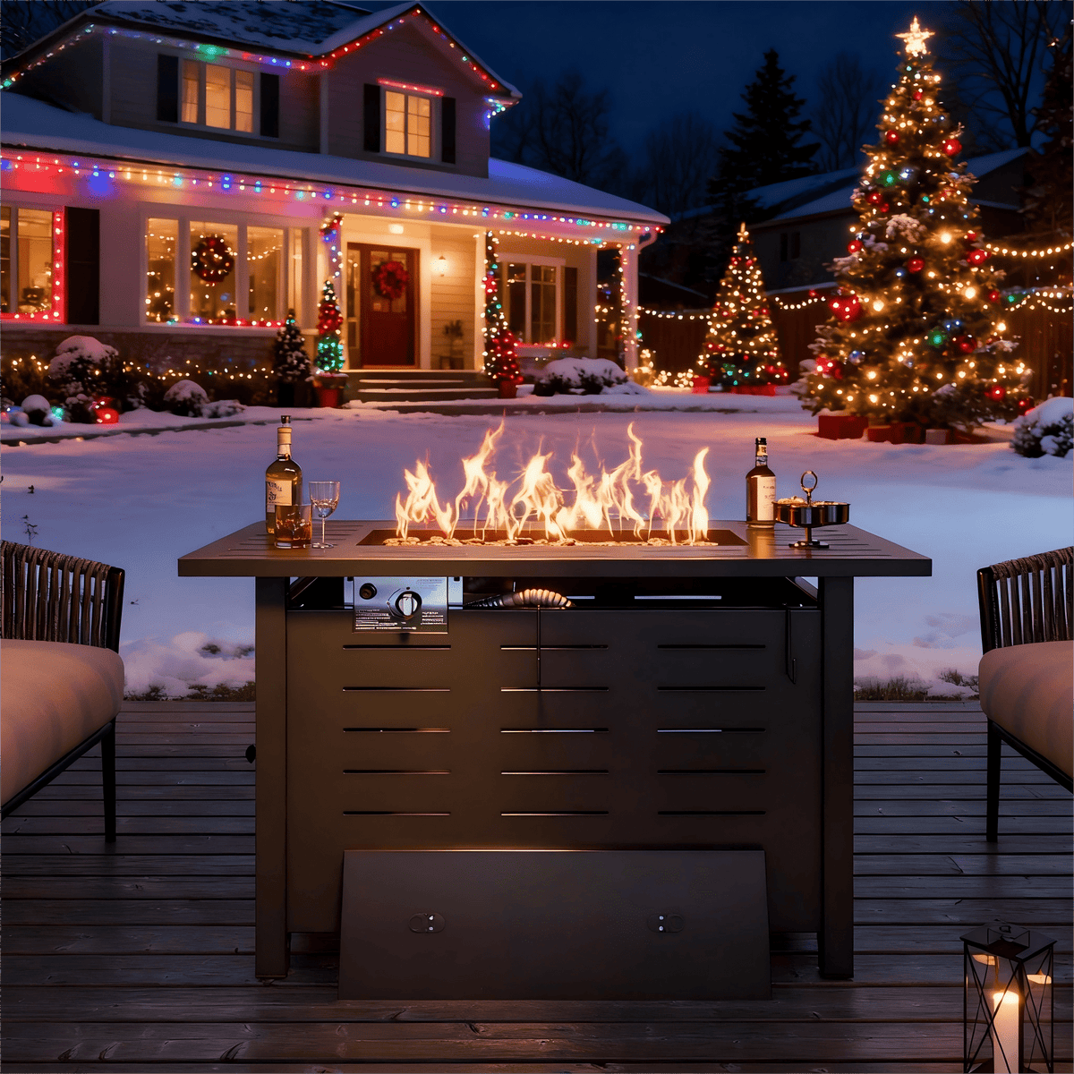 Propane Fire Pit Table Outdoor 50, 000 BTU Gas Fire Table with Lid Lava Rocks & Cover for Patio Backyard Deck Black Brown 40"
