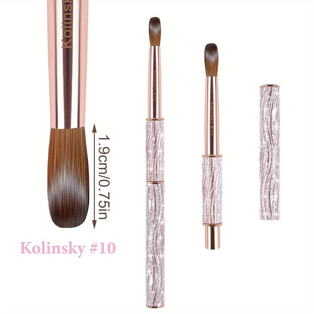 Kolinsky Nail Brush Pink Sparkling Metal Handle – Round Head Acrylic Nail Art Brush for Extensions & Manicure — image 3