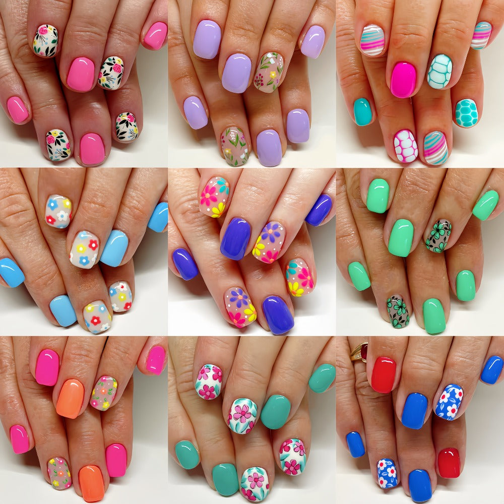 Press On Nails 216-Piece Short Full-Cover Set with Floral, Plant and Flower Designs for Spring and Summer — image 1