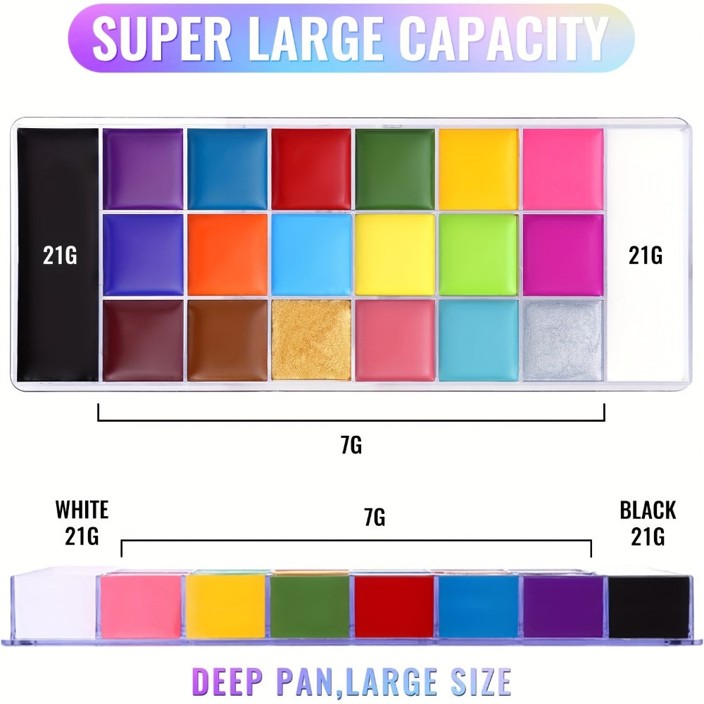 Oil-Based Face Body Paint Palette 20 Colors 168g – Halloween SFX Makeup Kit Black White Flash Tattoo Cosplay — image 9