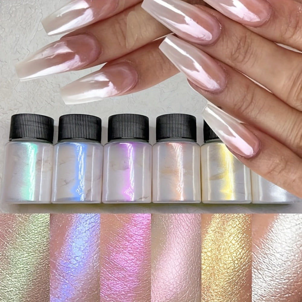 Aurora Nail Powder 12 Colors Chrome Pearl Glitter Neon Dust Holographic Iridescent Pigment Set for Chrome — image 6