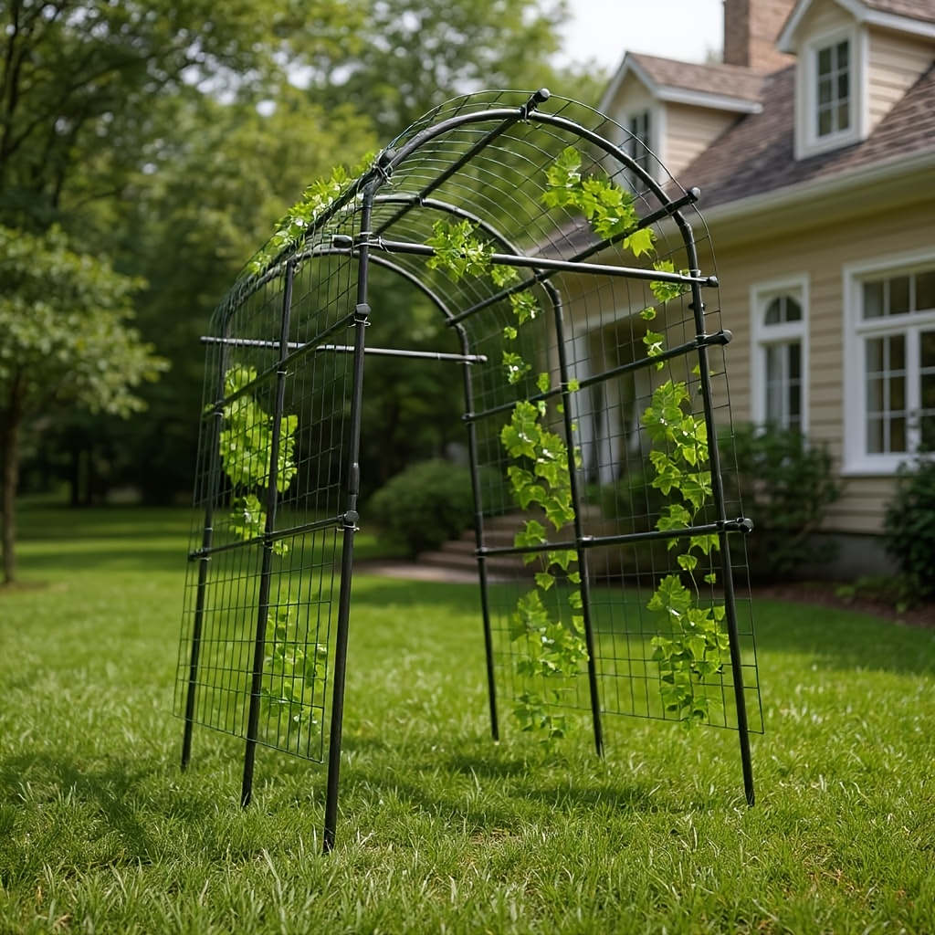 Garden Arch Trellis 7.5ft Tall Metal Climbing Plant Support with Netting for Vegetables Flowers Roses for Garden, Patio and Y