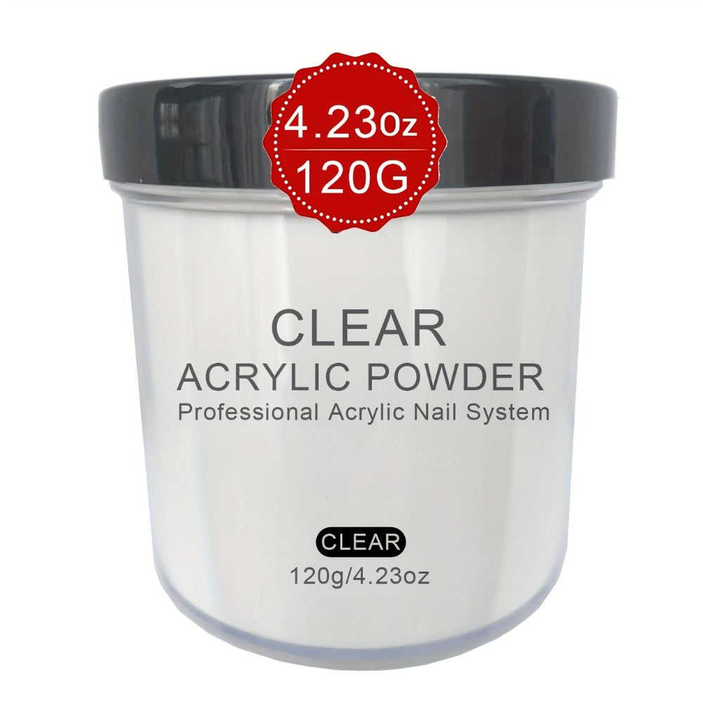 120g Acrylic Nail Powder Jar in Clear, Pinkish, Nude or White for Use with Compatible Acrylic Liquid — image 1
