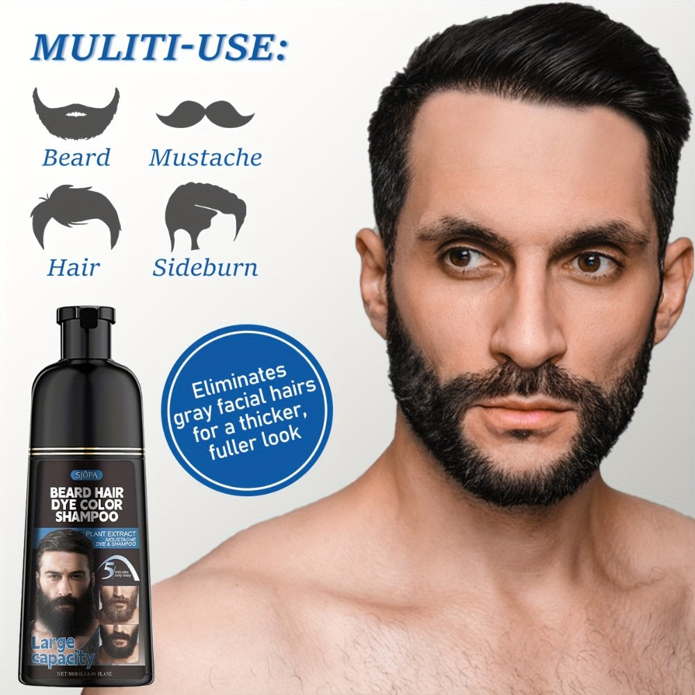Men's Black Beard Dye 3-in-1 Hair & Beard Color Kit - Fast Blackening in 10-15 Minutes, Nourishing Skin-Safe Formula — image 