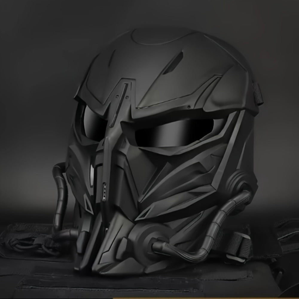 Black Mechanical Costume Mask with Sculpted Lower-Face Panel, Dark Eye Visor and Side Vent Details — image 2