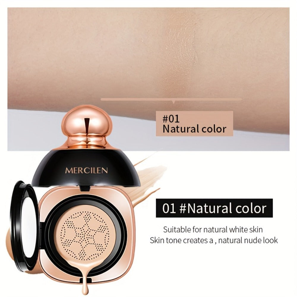 Air Cushion CC Cream Concealer Foundation MERCILEN Buildable Coverage Natural Dewy Finish, for Makeup, Travel and Everyday Va