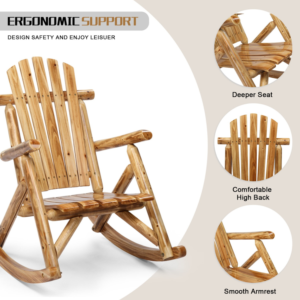 Patio Cedar Rocking Chair 26" Fan-Shaped Backrest Outdoor Rocker for Garden Poolside Patio — image 14