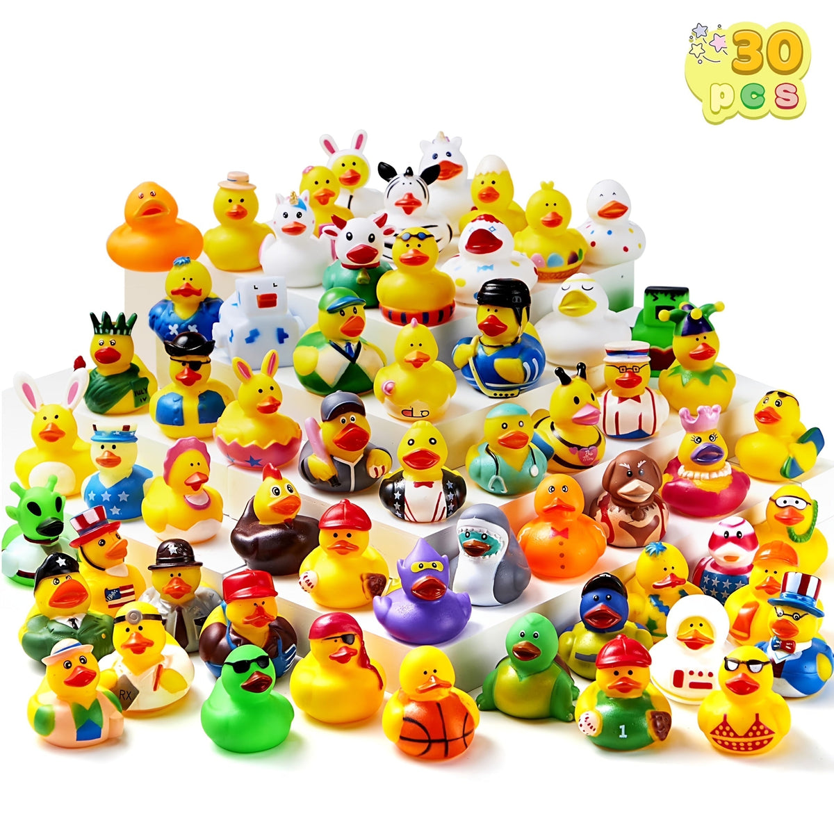 30-Piece Mini Duck Bath Toy Assortment with 2-Inch Character Designs and Mesh Storage Bag Pictured — image 19
