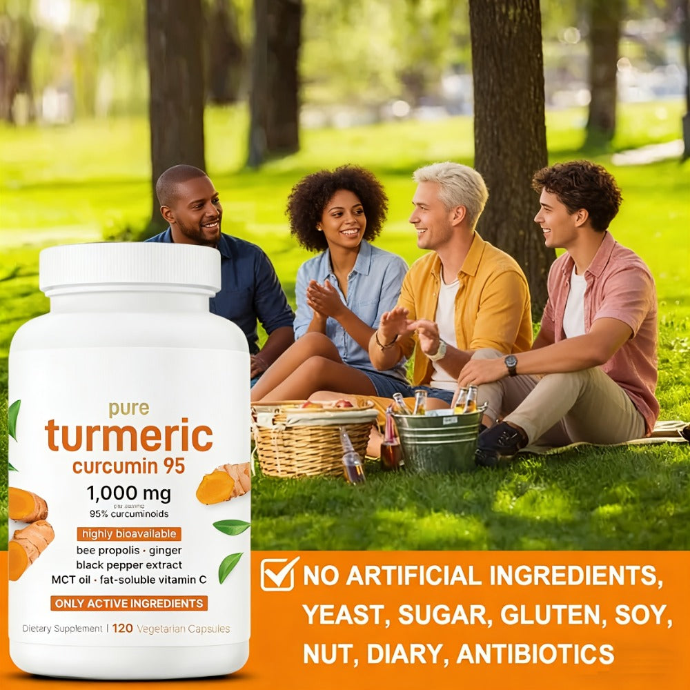 Herbal Supplement Turmeric Curcumin 1000mg per Serving with Ginger Black Pepper Bee Propolis, 120 Vegetarian Capsules — image