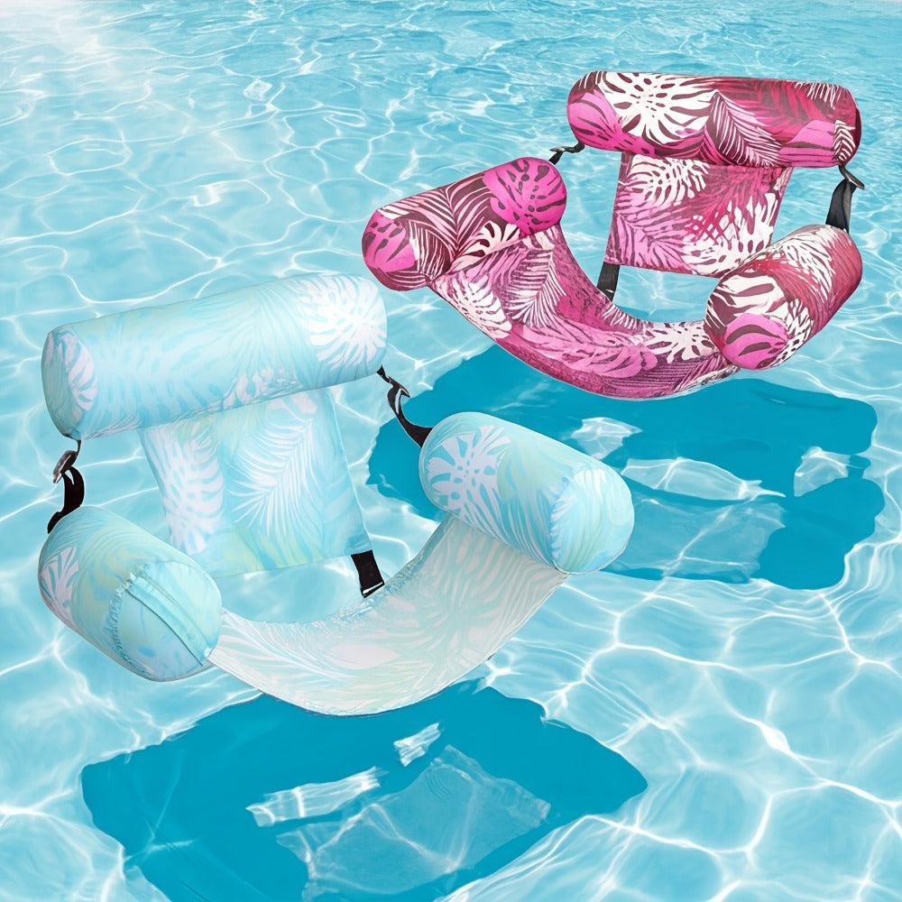 Leaf-Print Inflatable Pool Float Chair with Mesh Sling Seat in Blue, Blue-Green or Red-Cyan Checkout Options — image 8