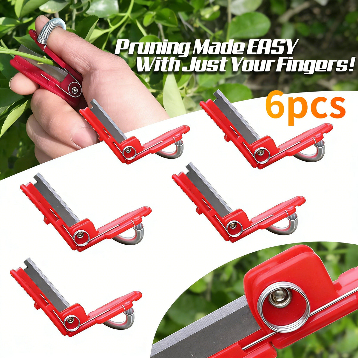 Six-Piece Garden Thumb Knife Set with Red Finger-Ring Cutters and Exposed Straight Blade Edges — image 1