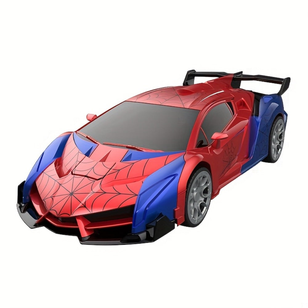 Remote Control Car, 1:18 Transforming Robot Model with Police or Spider Theme, One-Button Change, LEDs and 360° Drift — image