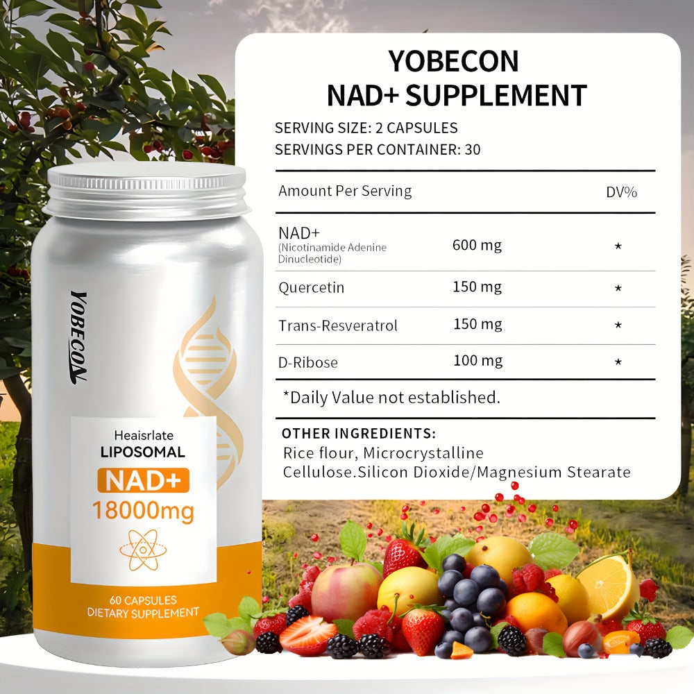 NAD+ Booster Liposomal 18000mg with Quercetin, Trans-Resveratrol & D-Ribose for Energy, Focus, Anti-Ageing & Antioxidant Supp