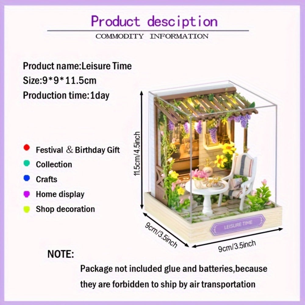 DIY Wooden Tiny House Kit with Dust Cover, Handmade Miniature Dollhouse Puzzle, 3 Themes Afternoon Tea Rotating Food House Mo