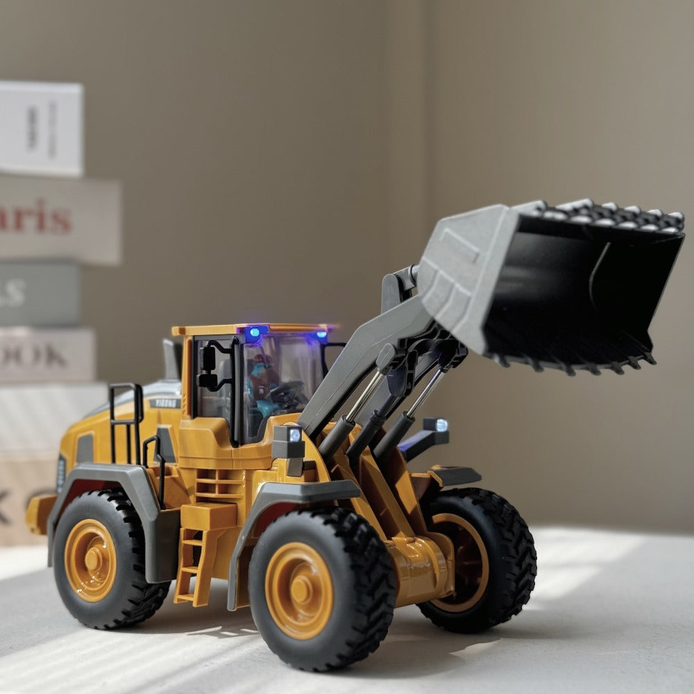 RC Construction Vehicle Toy 2.4GHz Remote Control Excavator Bulldozer Loader with Alloy Metal Cover Lights & Sound Effects — 