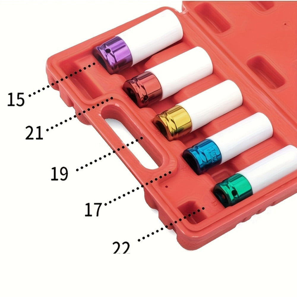 Lug Nut Socket Set 5-Piece 1/2" Drive Deep Impact Sockets – Wheel & Tire Removal and Installation Tool for Cars, Trucks & SUV