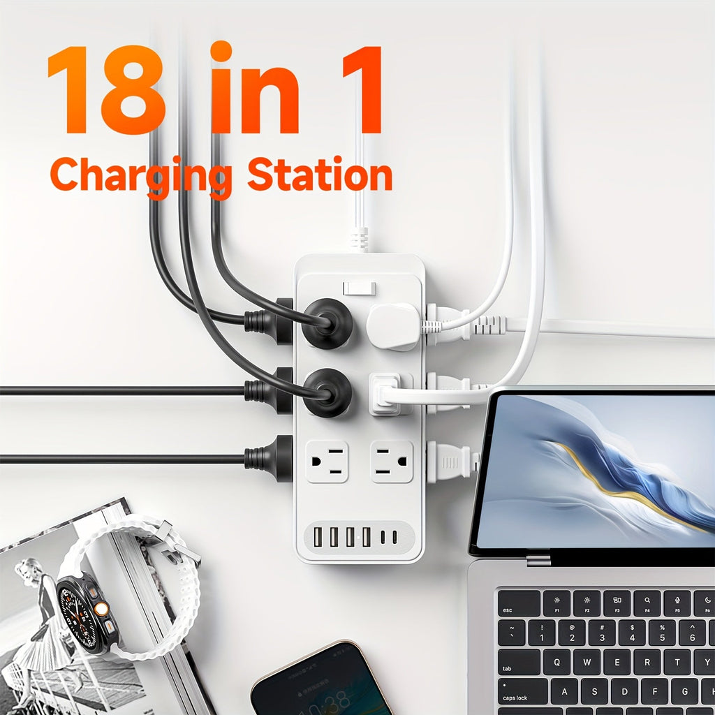 Charging Station 18-in-1 Power Strip Surge Protector 12 AC Outlets 6 USB Ports 4 USB-A 2 USB-C for an Everyday Personal Care 