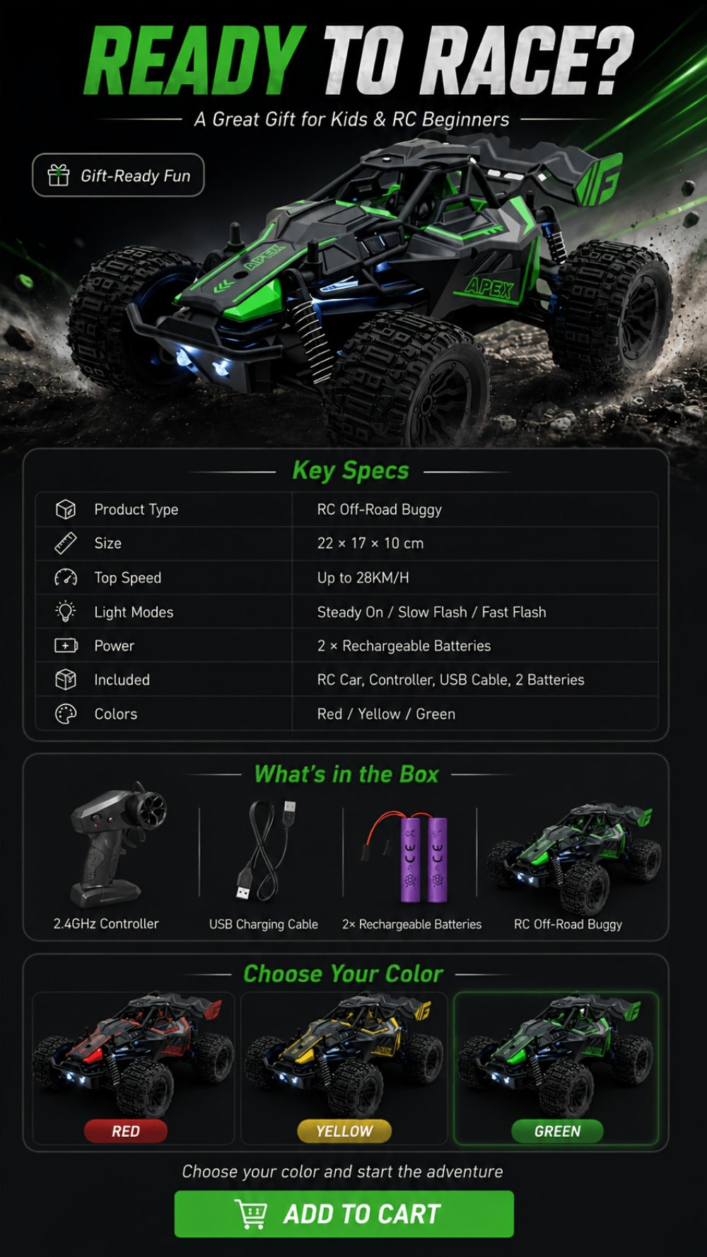 Remote Control Car, 1:20 Scale 4WD Monster Truck with Fast & Furious Green, Speed Yellow or Raffa Red Styles — image 13