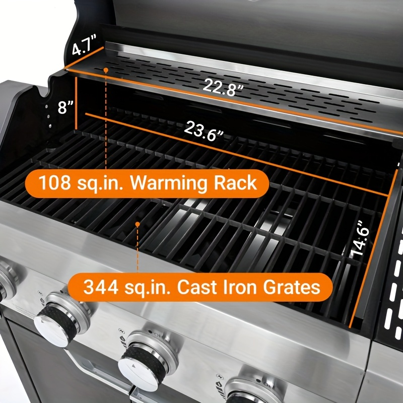 Propane Gas Grill Stainless Steel 3 & 4 Burner Outdoor BBQ Grill with Side Burner, Grill Cover & 344 Sq In Cooking Surface — 