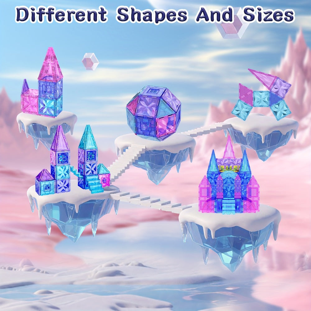 Magnetic Tiles 114-Piece Purple and Blue Ice Castle Building Set with Arches, Windows and Decorative Shapes — image 2
