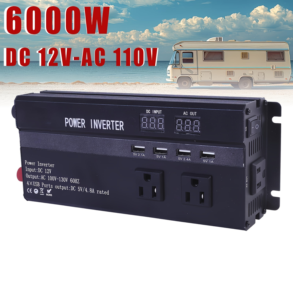 DC to AC Inverter 4000W 5500W 6500W 16000W Peak DC 12V to AC 110V High Power Car Inverter with USB Ports for Garden, Patio an