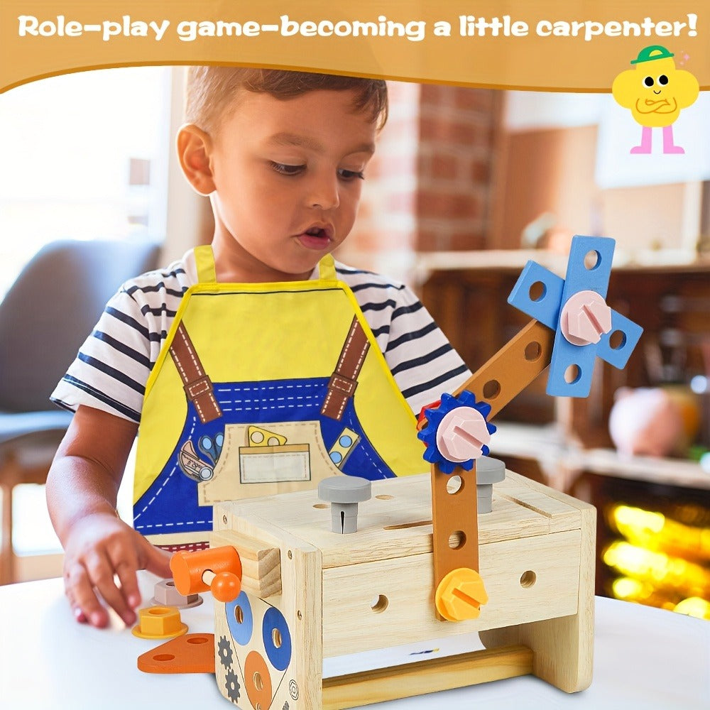 39-Piece Wooden Pretend Tool Set with Vest, Toolbox, Instruction Sheet and Six Example Builds — image 11