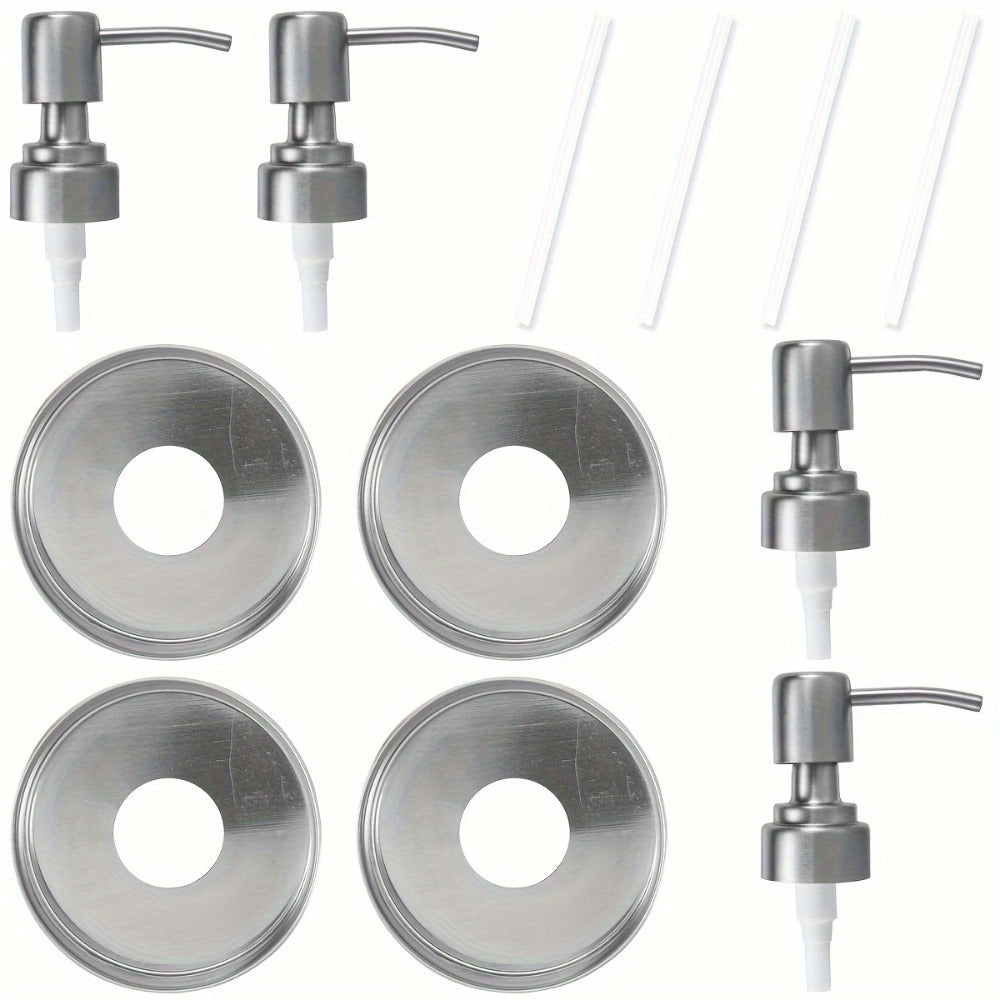 Mason Jar Soap Dispenser Pump Lids 4 Pack – 304 Stainless Steel Regular Mouth Mason Jar Pump Replacement, Leakproof Gasket — 