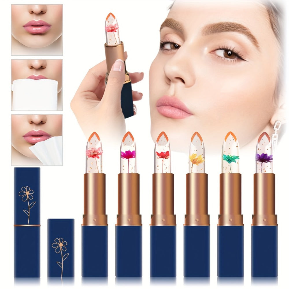 Flower Shaped pH Lip Balm Set 6pcs Individually Wrapped – Color Changing Transparent to Pink Tint, 6 Flavors Deep Moisturizin