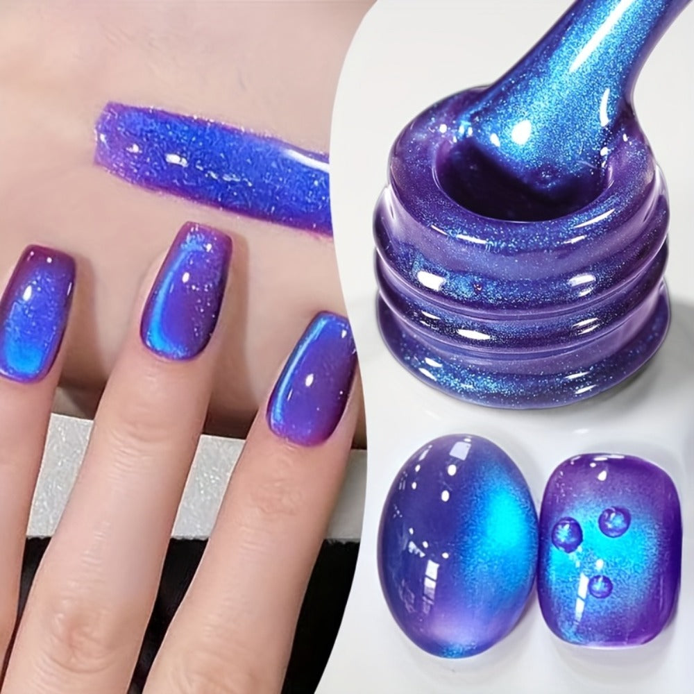 Cat Eye Magnetic Gel Nail Polish 10ml – Blueberry Glitter Purple Blue Glass Bead Sparkling Effect, UV LED Semi-Permanent Gel 