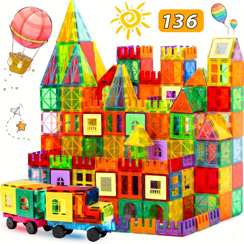 Magnetic Tiles Building Sets in 80, 106 or 136-Piece Options with Multicolor Translucent Shapes and Vehicle Bases — image 2