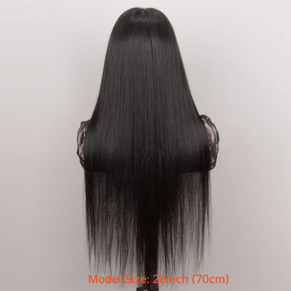 Glueless Straight Human Hair Wig 4x4 Lace Closure Pre-Plucked Natural Hairline Versatile Parting Natural Black 12-28 Inch Wom