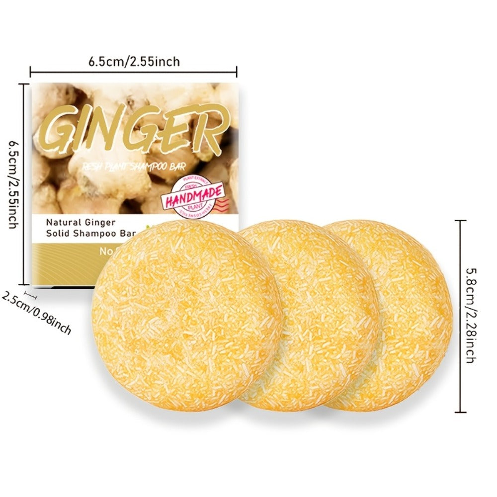 Ginger Shampoo Bar 3pcs × 60g – Natural Handmade Solid Shampoo Bar, Sulfate-Free, Paraben-Free & Vegan | Scalp Stimulating Gi