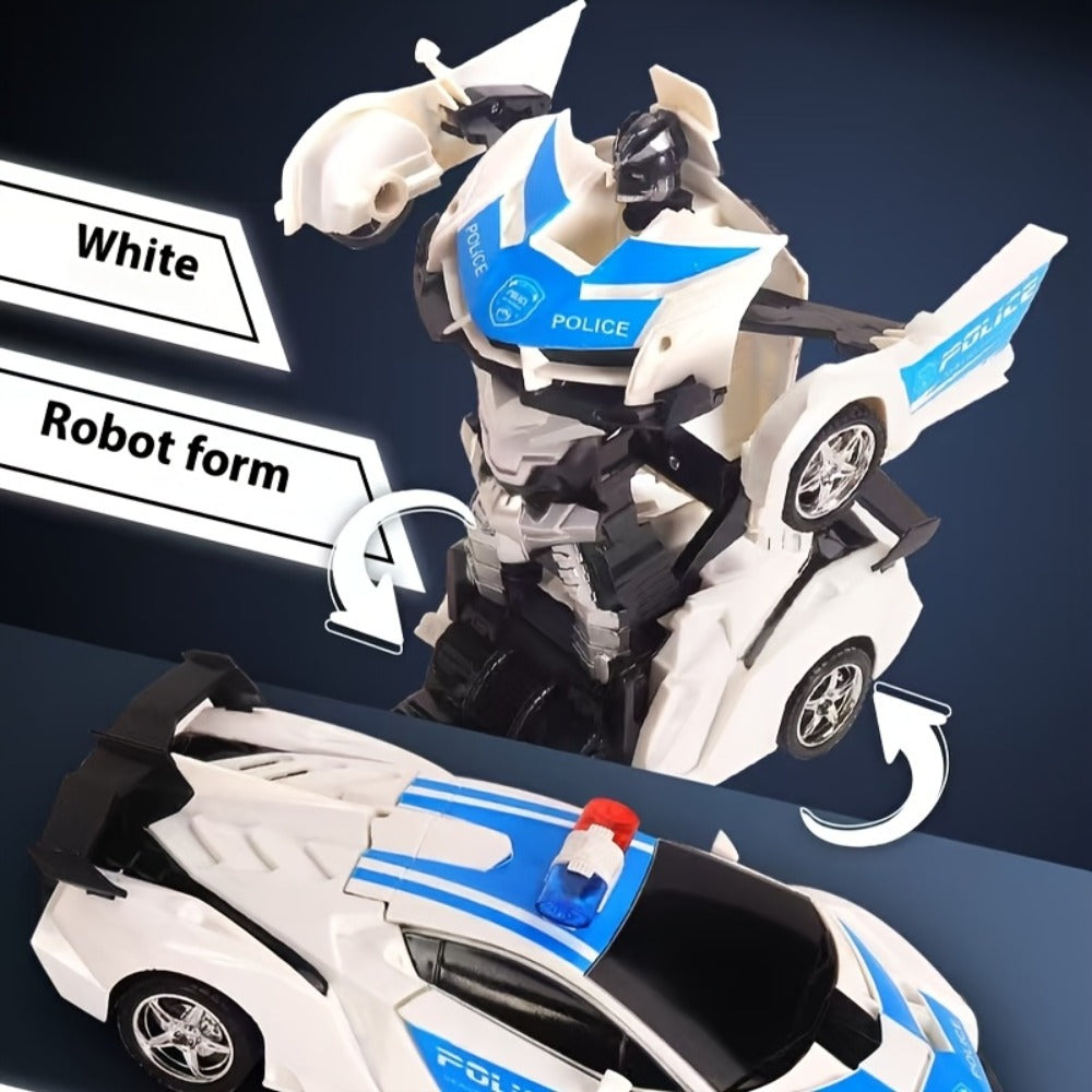 Remote Control Car, 1:18 Transforming Robot Model with Police or Spider Theme, One-Button Change, LEDs and 360° Drift — image