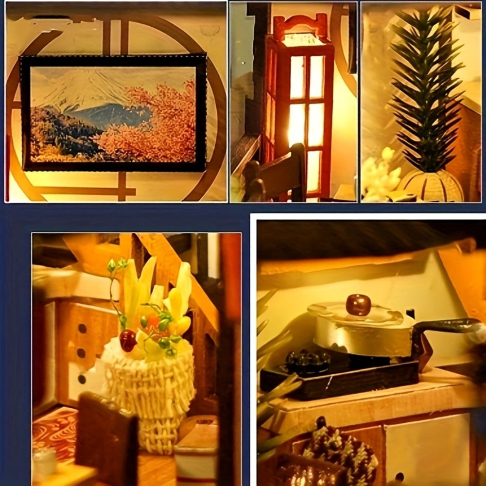 DIY Miniature Dollhouse Kit Sakura Garden Japanese Style, Wooden Tiny House with Tatami Flooring & Furniture — image 8