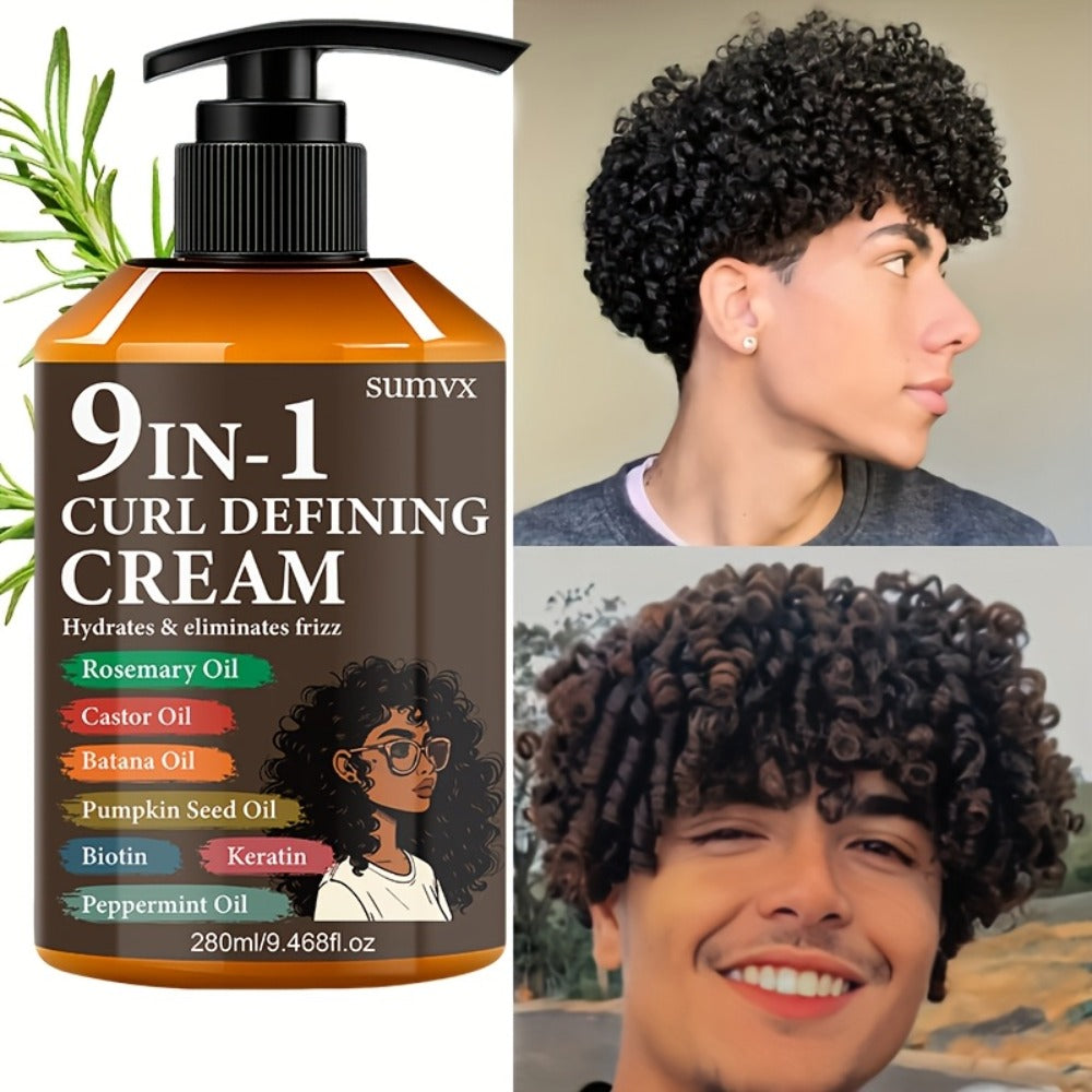 280ml 9-in-1 Curl Defining Cream in Pump Bottle with Pictured Botanical Ingredient Blend for Wavy Hair — image 2