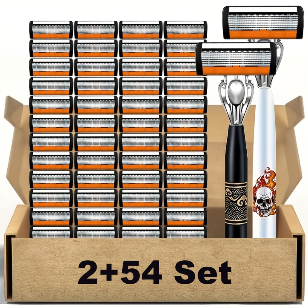 Men's Razor Set with Stainless Steel Replacement Blades – Reusable Handle & High-Capacity Blade Kit for Smooth Close Shave — 