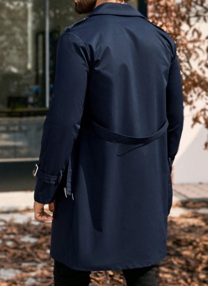 Mens Mid-length Double-breasted Casual Trench Coat