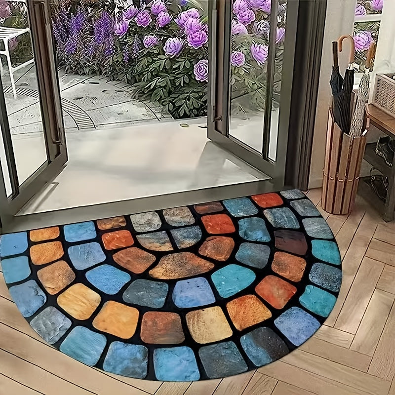 Half-Round Mosaic Bath Mat in Blue or Yellow Microfiber, 16 x 24 and 20 x 32-Inch Size Options — image 1