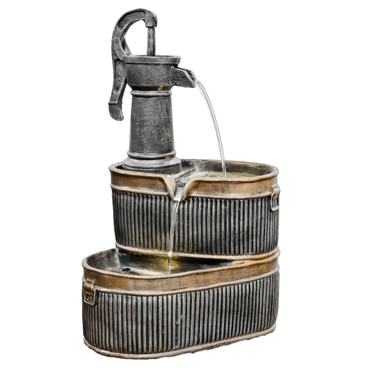 Outdoor Water Fountain 2-Tier Barrel with LED Light & Pump - Rustic Resin Garden Fountain for Patio — image 1