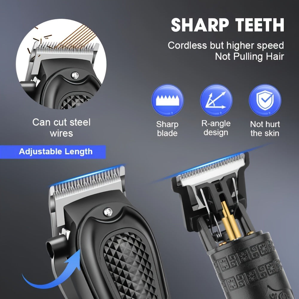Men's Grooming Kit Hair Clipper Set USB Rechargeable LCD Display – Professional Clipper Razor T-Blade Trimmer 8 Guide Combs &