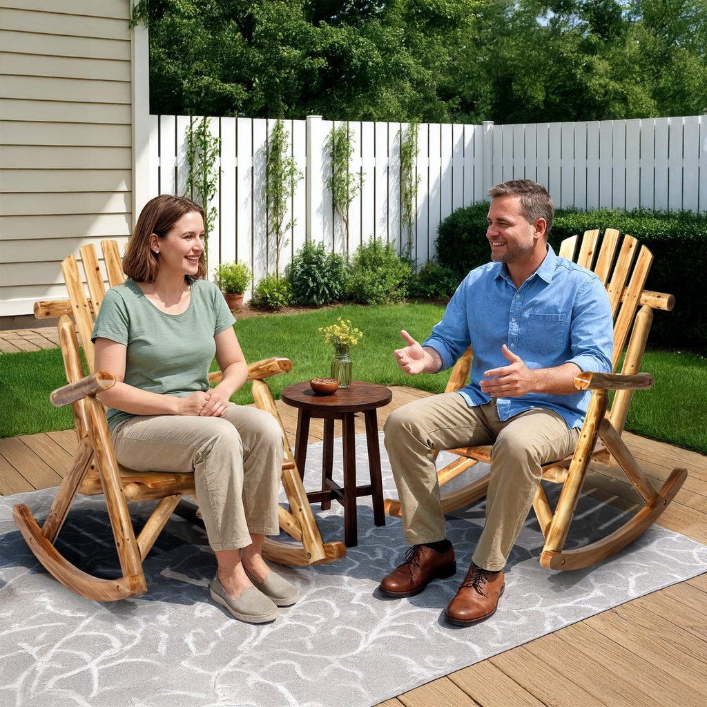 Patio Cedar Rocking Chair 26" Fan-Shaped Backrest Outdoor Rocker for Garden Poolside Patio — image 26