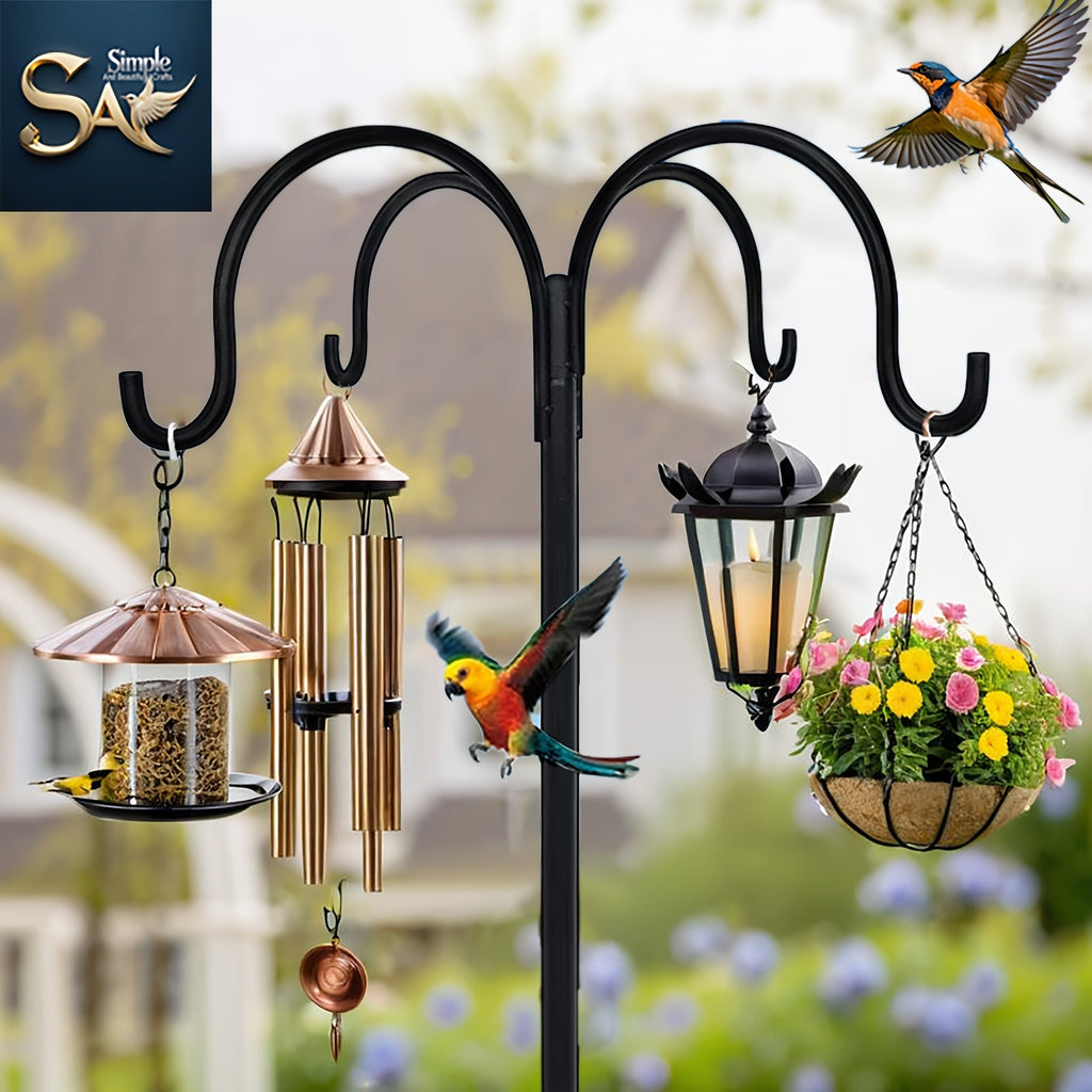 Garden Bird Station Options with 87.99-Inch Four-Hook Pole, Round Feeder or Leaf-Accent Bath — image 1