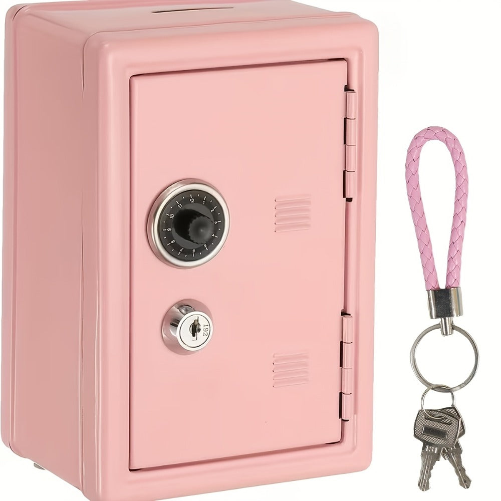 Metal Coin Bank Safe with Key and Combination Lock – Secure Steel Money Box with Removable Drawer, Coin Slot & Cash Storage f
