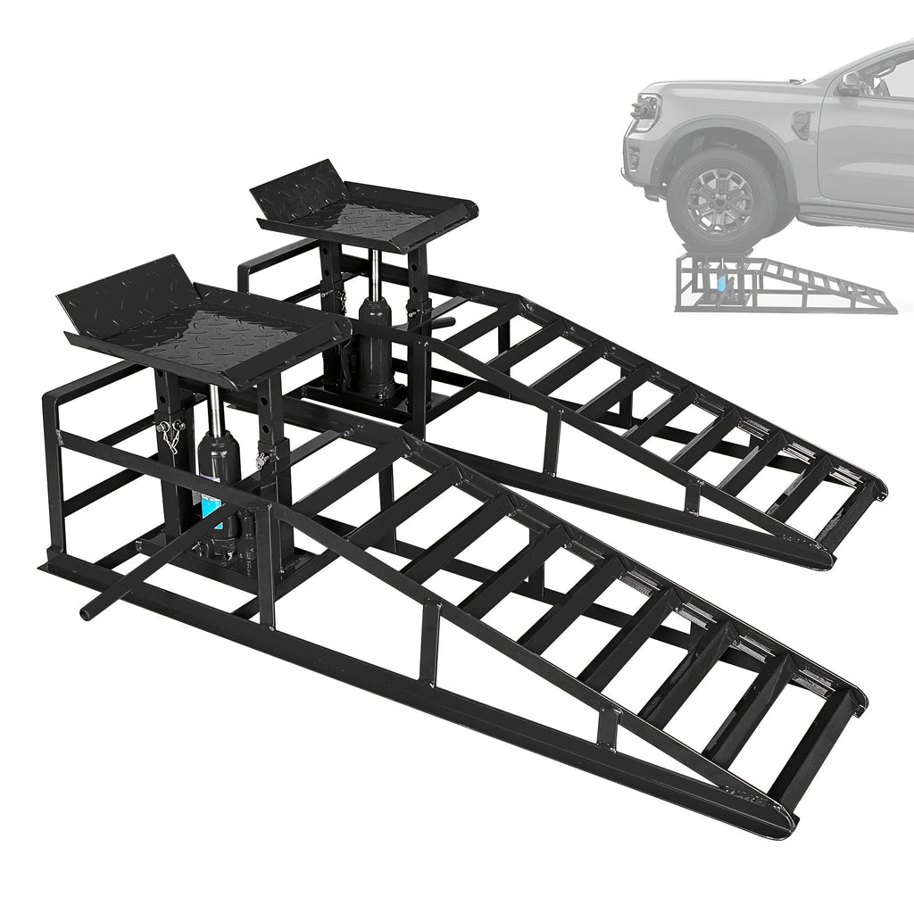 Car Ramps 2-Pack Hydraulic High Lift 11, 050 lb Capacity Low Profile with Support Jack – Oil Change Service Ramps for Car Tru