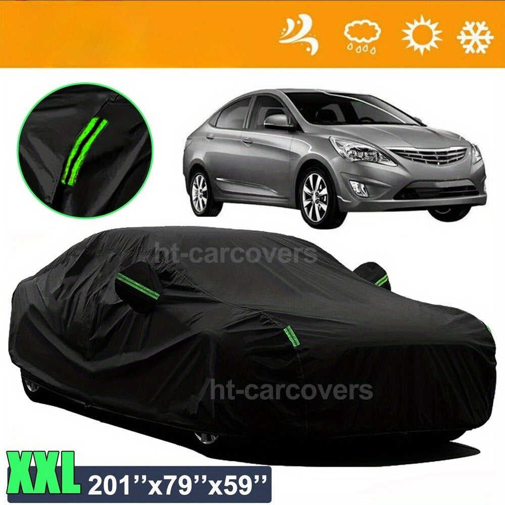 Black Full Car Cover with Green Reflective Tabs, Storage Bag and 5.1 x 2 x 1.5 m Vehicle Fit Size — image 1