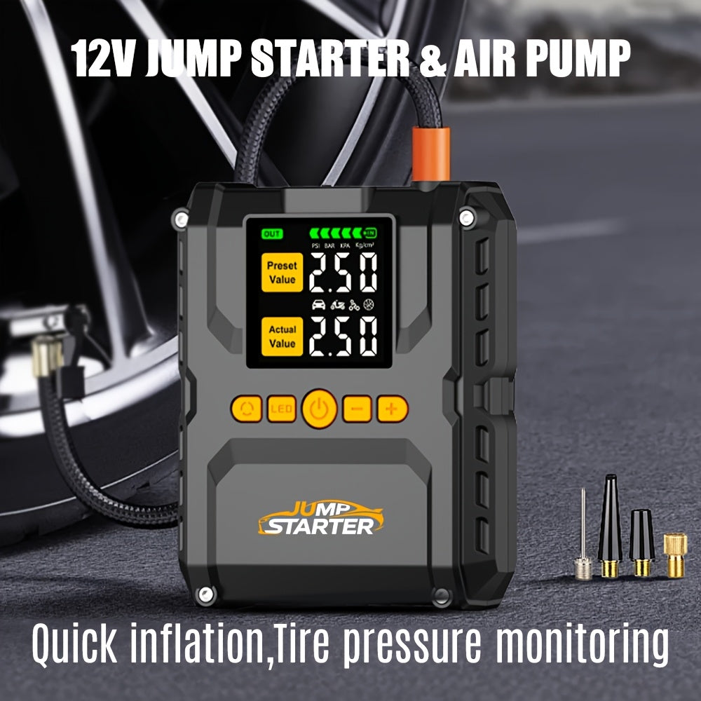 6500A Jump Starter with 150PSI Built-in Air Compressor QC3.0 USB-A USB-C LED Flashlight Smart Safety for Garden, Patio and Ya